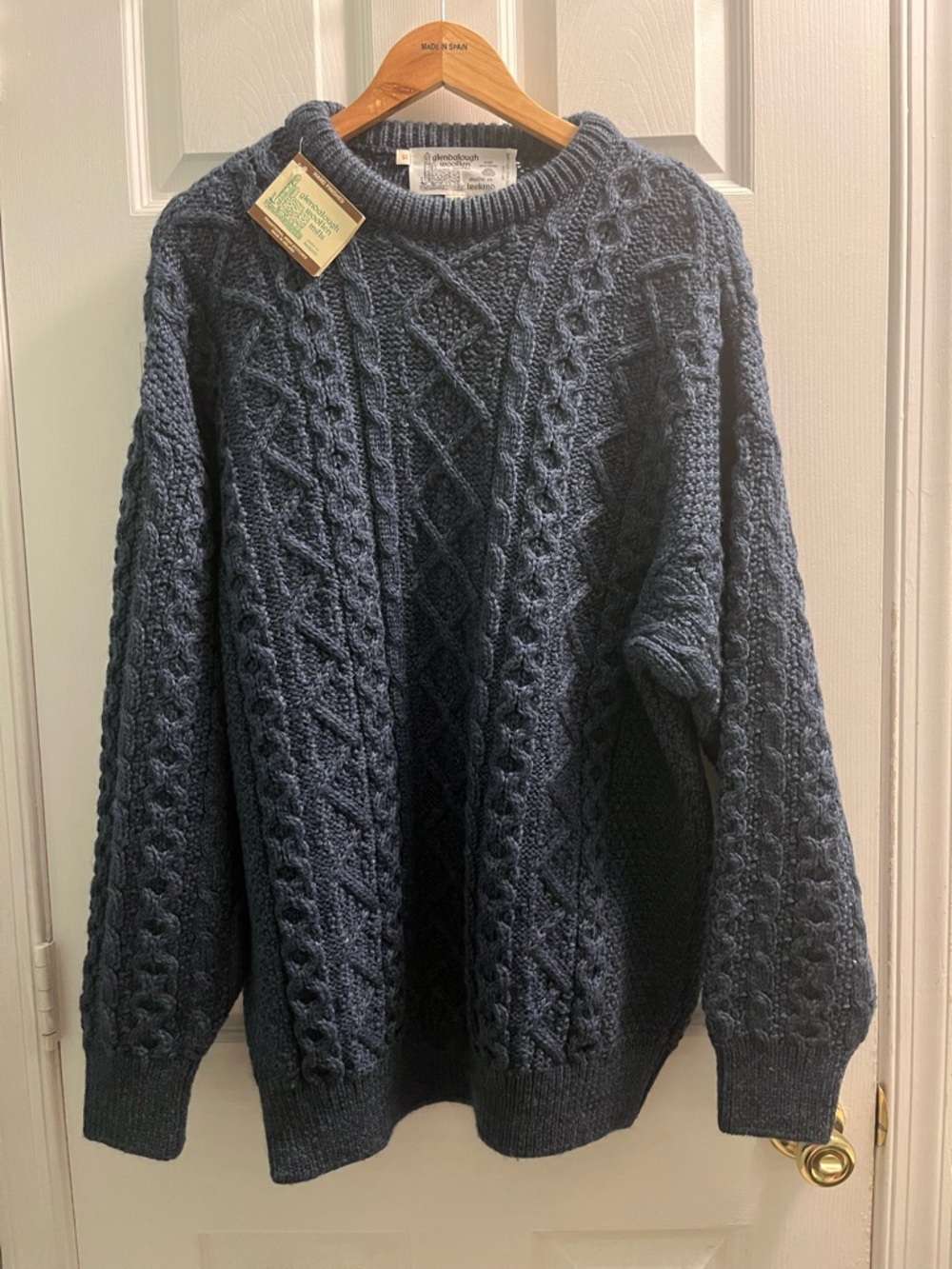 Irish Merino Wool Sweater XL NWT Chunky Cable Knit Made in Ireland